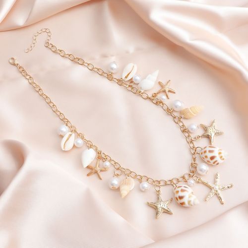 Bohemian summer beach shell waist chain seaside tourism imitation pearl starfish conch pendant body chain Europe and America