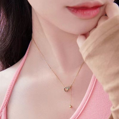 Full of diamonds, double interlocking tassel necklaces, women's light luxury, niche design, clavicle chains, delicate and versatile, high-end necklaces