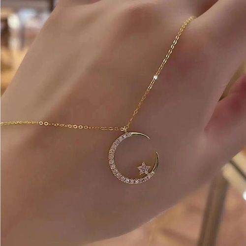 Temperament star moon necklace women's super shining exquisite zircon clavicle chain niche luxury gift