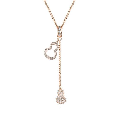 Fu Lu Shuang Quan Double Gourd Necklace Female ins Light Luxury High-end Temperament Tassel Clavicle Necklace