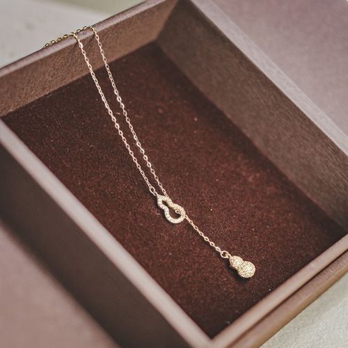 Fu Lu Shuang Quan Double Gourd Necklace Female ins Light Luxury High-end Temperament Tassel Clavicle Necklace