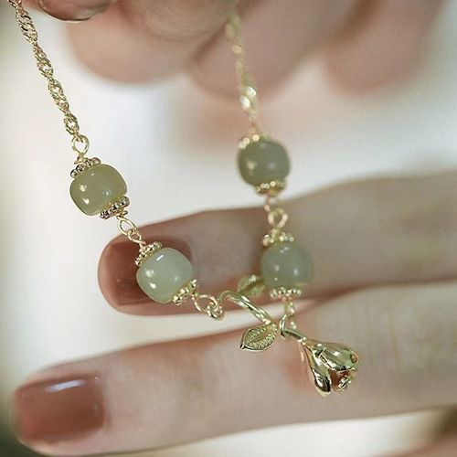 Light luxury tulip flower imitation jade bead charm bracelet women's ins new korean fashion rabbit flower bracelet jewelry