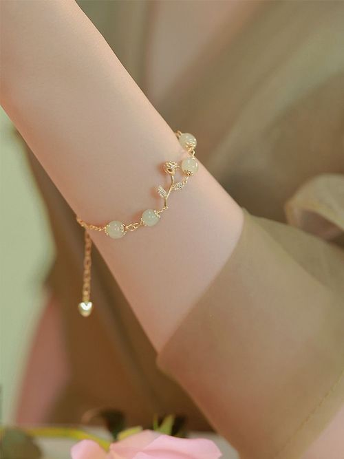 Light luxury tulip flower imitation jade bead charm bracelet women's ins new korean fashion rabbit flower bracelet jewelry