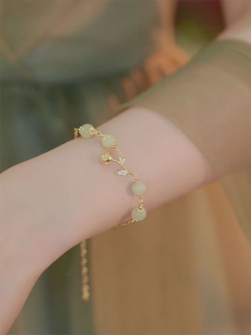 Light luxury tulip flower imitation jade bead charm bracelet women's ins new korean fashion rabbit flower bracelet jewelry