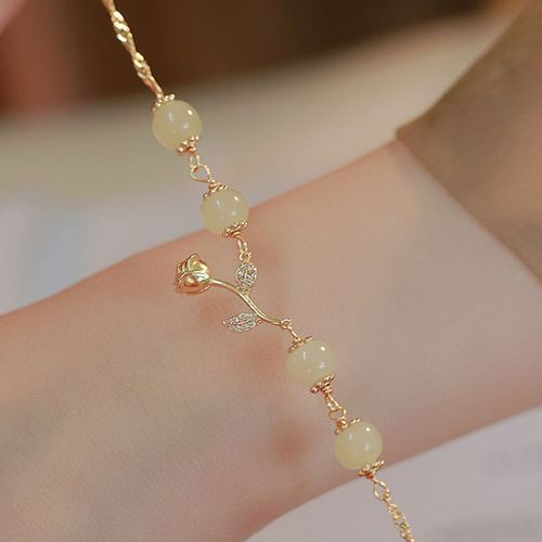 Light luxury tulip flower imitation jade bead charm bracelet women's ins new korean fashion rabbit flower bracelet jewelry