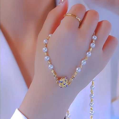 Light luxury and niche design pearl necklace, women's purple magnetic diamond ball, high-end collarbone chain and neck chain