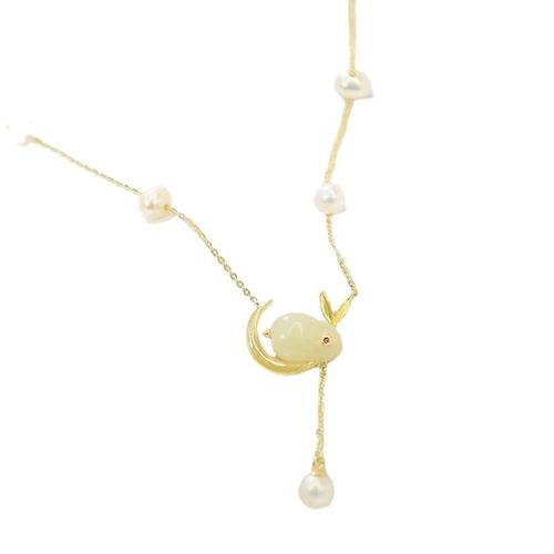 Pearl necklace, female, niche zodiac sign, Hetian jade rabbit, full sky star, collarbone chain pendant