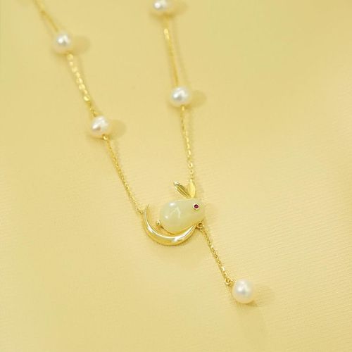 Pearl necklace, female, niche zodiac sign, Hetian jade rabbit, full sky star, collarbone chain pendant