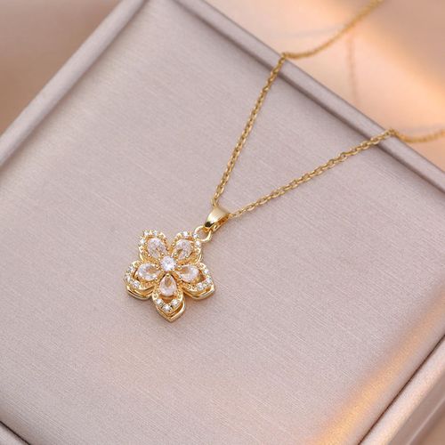 Ladies' flower necklace, exquisite rotating crystal flower pendant necklace, adjustable rotating necklace, Bauhinia flower necklace, fun summer jewelry