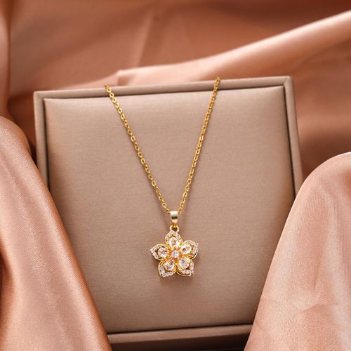 Ladies' flower necklace, exquisite rotating crystal flower pendant necklace, adjustable rotating necklace, Bauhinia flower necklace, fun summer jewelry