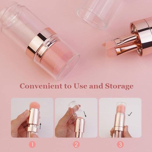 Synthetic hair plastic material multi-function 4 in 1 single foundation make-up double head with angle powder blusher contour powder
