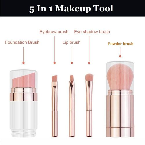Synthetic hair plastic material multi-function 4 in 1 single foundation make-up double head with angle powder blusher contour powder