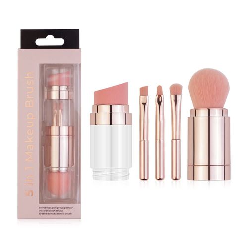Synthetic hair plastic material multi-function 4 in 1 single foundation make-up double head with angle powder blusher contour powder