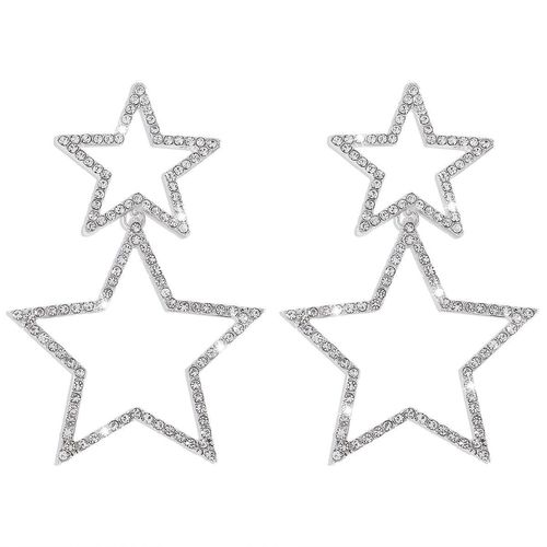 Fashionable accessories, elegant and shiny water diamond double star earrings, fashionable European and American women's pendant earrings