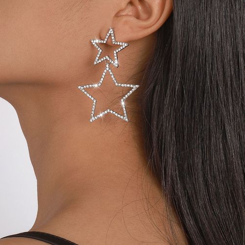 Fashionable accessories, elegant and shiny water diamond double star earrings, fashionable European and American women's pendant earrings
