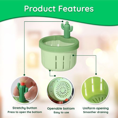 Universal kitchen water draining filter screen, vegetable sink telescopic cactus water universal filter screen, green
