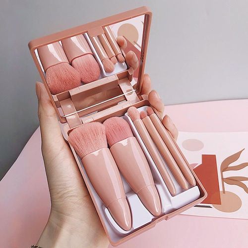 4 Colors Professional Portable Travel Makeup Brush Set Custom Logo with Mirror