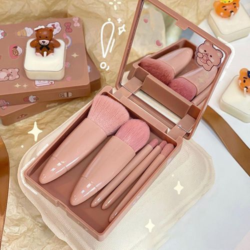 4 Colors Professional Portable Travel Makeup Brush Set Custom Logo with Mirror