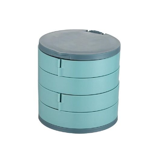 Jewelry Organizer Box with 4-Layer Rotating Case for Women's Cosmetics and Home Storage, 3.937 x 3.937 Inches - Ideal Gift for Ladies, Mothers, and Girls (Blue)