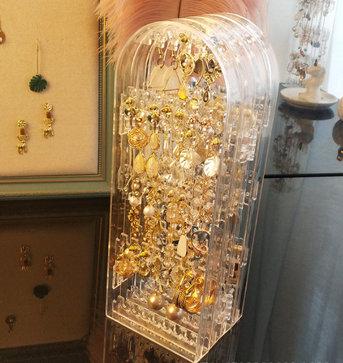 Folding transparent acrylic earring rack, women's 4-door folding necklace display rack, clothes hanger, accessory storage device