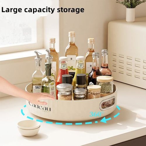 Rotatable condiment rack, cabinet storage container, multi-functional countertop fruit plate, large-capacity condiment bottle storage box