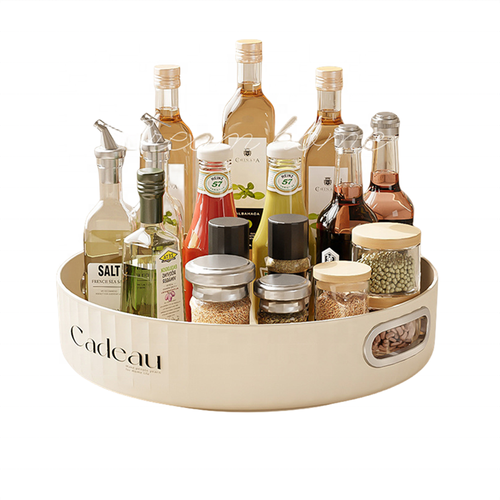 Rotatable condiment rack, cabinet storage container, multi-functional countertop fruit plate, large-capacity condiment bottle storage box