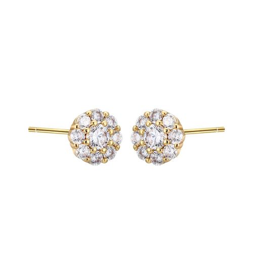 Round Floral Silver Stud Earrings for Women, Inlaid with Cubic Zirconia, Ultra-Sparkling Full-Diamond Petal Earrings, Light Luxury
