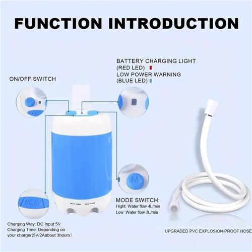 Outdoor Camping Shower Portable Electric Shower Gadget Waterproof 5000mAh Rechargeable Battery Powered for Hiking (Basic Car Wash Nozzle)