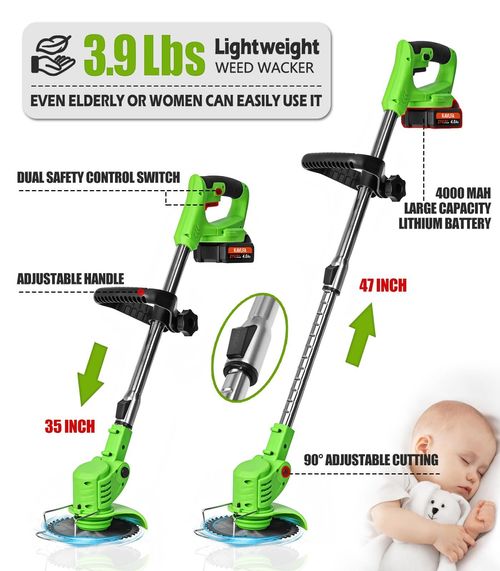 Cordless Weed Wrench, Electric Weed Wrench, 2 Batteries, Lawn Mower Cordless, Lightweight Foldable Design, Weed Wover Green