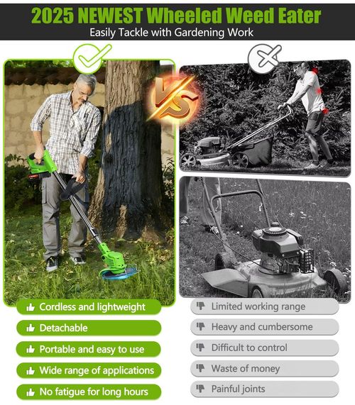 Cordless Weed Wrench, Electric Weed Wrench, 2 Batteries, Lawn Mower Cordless, Lightweight Foldable Design, Weed Wover Green