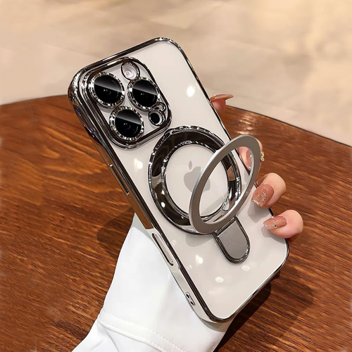 Fulcrum magnetic bracket mobile phone case electroplating PC starry sky glitter hard set
