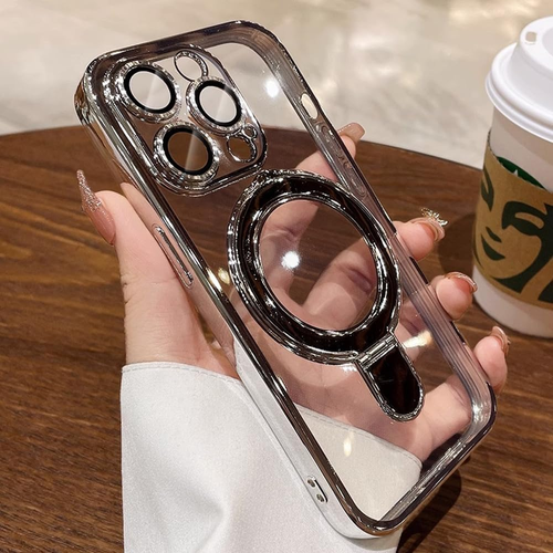 Fulcrum magnetic bracket mobile phone case electroplating PC starry sky glitter hard set