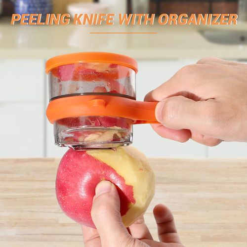 Multifunctional Paring Knife with Storage Box, Upgraded Peeler with Container, Double-Sided Stainless Steel Blade Peeler for Kitchen Vegetable & Fruit Tools (Orange)
