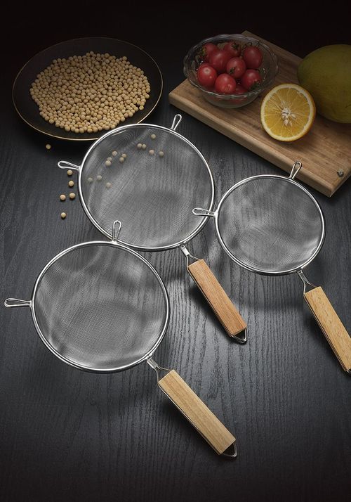 Set of 3 fine-mesh filters, stainless steel filter with insulated handle, suitable for kitchen gadgets