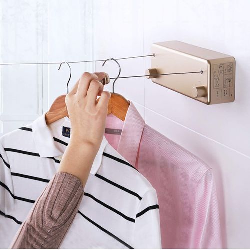 Retractable Clothesline Invisible Retractable Clothesline Wire Drying Rack Household Clothesline Clothesline (Gold), 4.2m