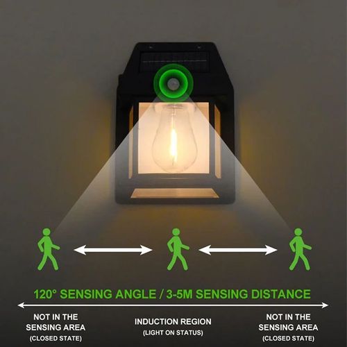 Solar outdoor wall light, human body induction, three-mode tungsten wall light, garden villa courtyard night light, rainproof