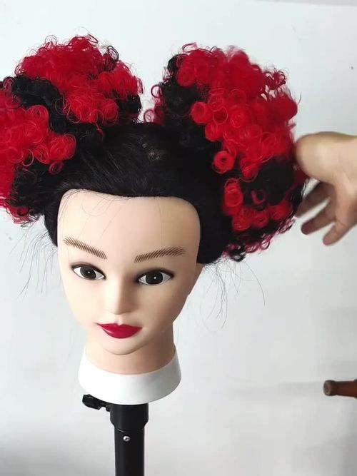 Wig bag drawstring style hair tie female high pill head black and red mixed color fluffy natural curly hair explosion head