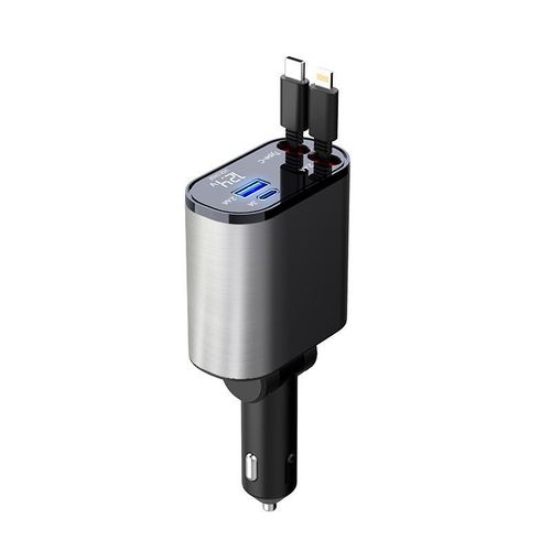 1. Cross-border car charger, 120W super fast charger, cigarette lighter, multi-function digital display, one tow, four with telescopic line car