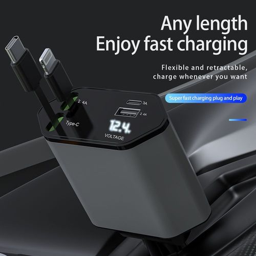 1. Cross-border car charger, 120W super fast charger, cigarette lighter, multi-function digital display, one tow, four with telescopic line car
