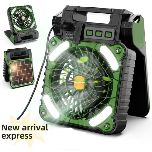Outdoor Solar Fan Light Portable Camping Fishing USB Dual-purpose Rechargeable Fan Energy Saving Cool Summer