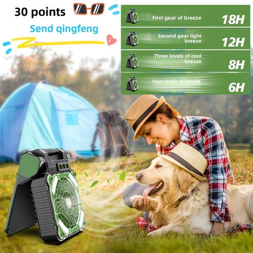 Outdoor Solar Fan Light Portable Camping Fishing USB Dual-purpose Rechargeable Fan Energy Saving Cool Summer