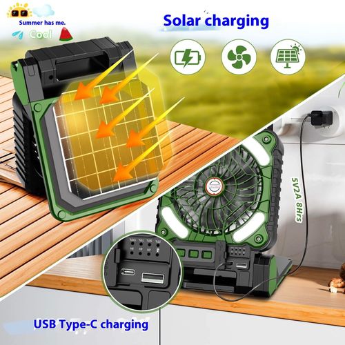 Outdoor Solar Fan Light Portable Camping Fishing USB Dual-purpose Rechargeable Fan Energy Saving Cool Summer