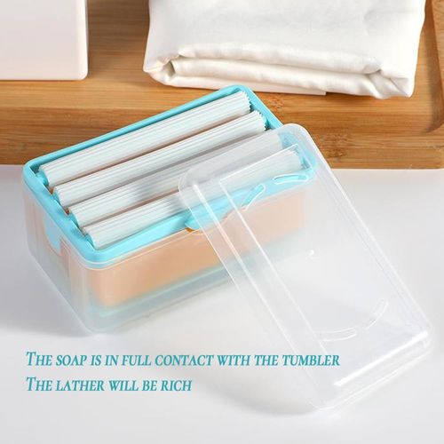 Multifunctional Soap Cleaning Storage Foaming Box Blue Plastics Laundry Brush For Stains On Clothes Laundry Soap Holder Bathroom Soap Dish