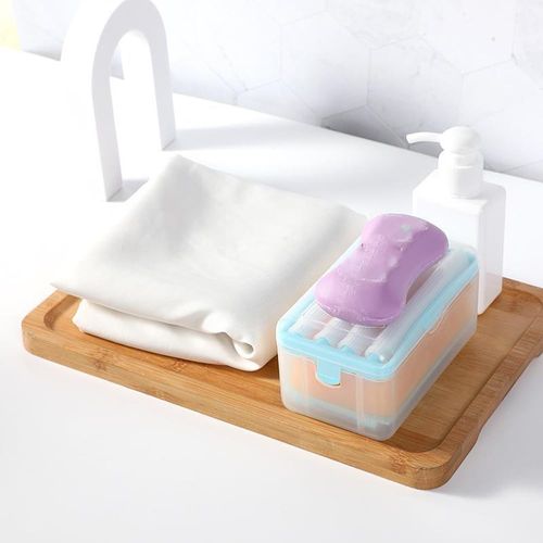 Multifunctional Soap Cleaning Storage Foaming Box Blue Plastics Laundry Brush For Stains On Clothes Laundry Soap Holder Bathroom Soap Dish