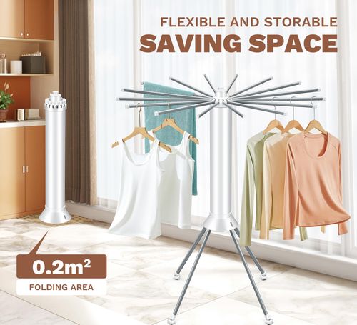 4-leg foldable drying rack with wheels, heavy-duty laundry rack for indoor and outdoor use, space-saving portable design and pulley system