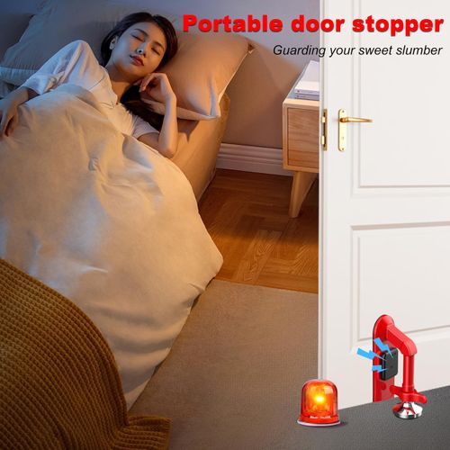 Portable Alarm Door Stopper - 80dB Anti-Theft Security Alarm Door Stoppers for Bottom of Door, Adjustable and Easy to Install for Home, Office, and Travel, Door Security Devices (Red)