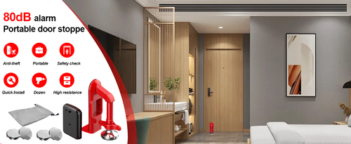 Portable Alarm Door Stopper - 80dB Anti-Theft Security Alarm Door Stoppers for Bottom of Door, Adjustable and Easy to Install for Home, Office, and Travel, Door Security Devices (Red)