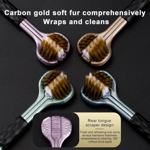 4-Pack Medium Toothbrush Set with Multi-Angle Cleaning, Medium Soft Bristles, Gold, Blue, Cyan, Purple