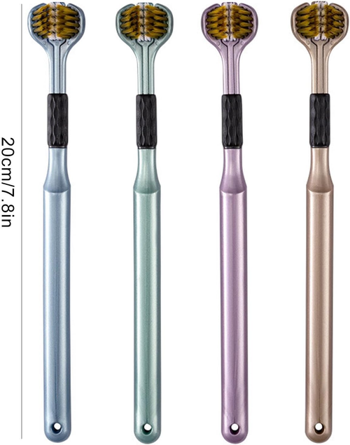 4-Pack Medium Toothbrush Set with Multi-Angle Cleaning, Medium Soft Bristles, Gold, Blue, Cyan, Purple