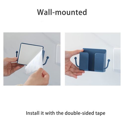 4 Piece Wall Mounted Phone Holder Adhesive Wall Mounted Phone Holder Charging Stand & Remote Control Stand Multi-function Socket Pocket Universal Deck Storage Box for Bedroom, Kitchen, Bathroom, Office